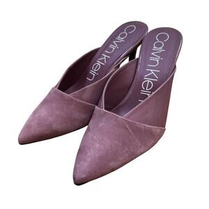 Calvin Klein "Gosha" purple lavender suede & patent leather high heel mules 10M